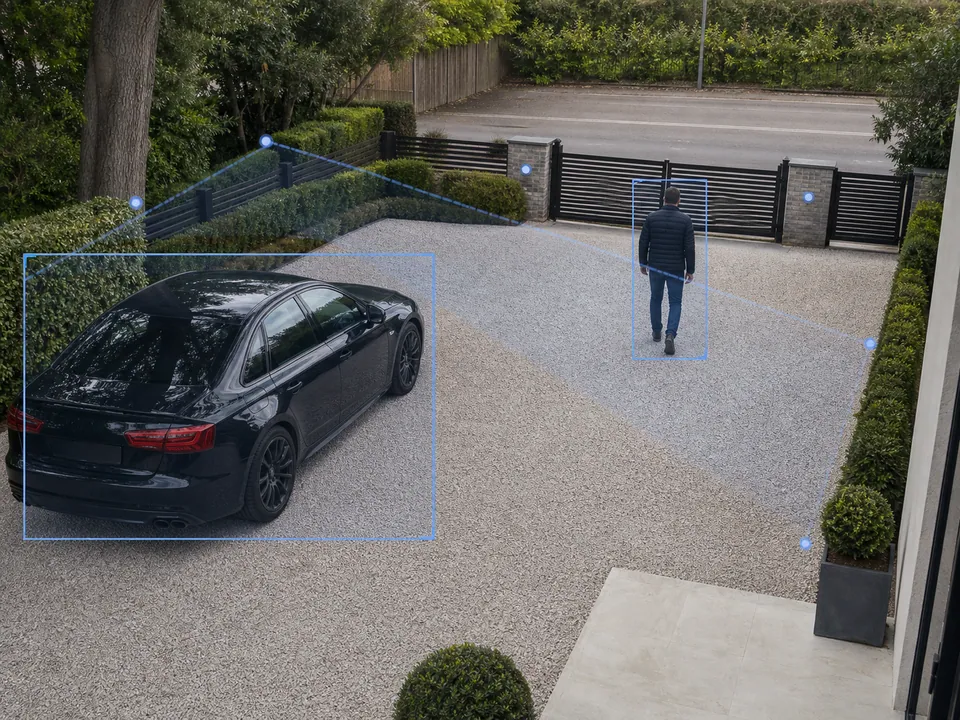 Six-camera home CCTV system with person and vehicle detection