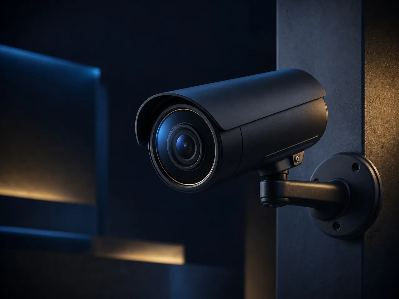 Premium generic CCTV camera with blue and gold lighting